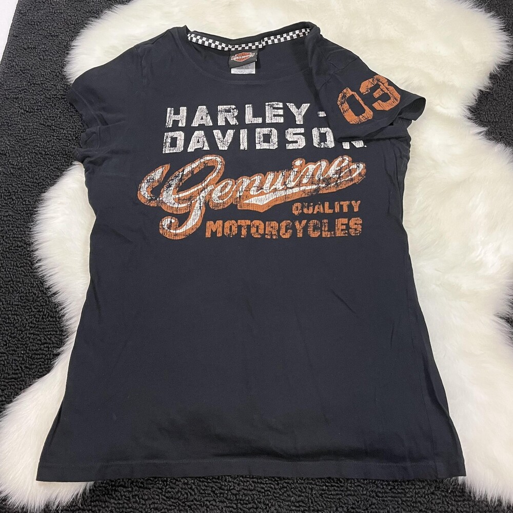 Harley Davidson Shirt Womens Small Black Genuine Vintage Motorcycles USA 03 Tee